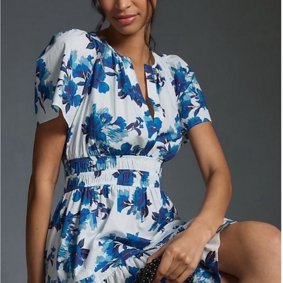 NWT ANTHROPOLOGIE The Somerset Mini Dress blue floral color new - Picture 2 of 8